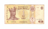 Bancnota Republica Moldova 1 leu 1994, circulata, uzata