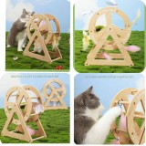 Roata de joaca din lemn de bambus pentru pisici, 14,5 cm x 28 cm x 34 cm