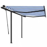 Cumpara ieftin Copertina retractabila automat cu stalpi albastru&amp;alb 3,5x2,5 m