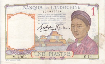 INDOCHINA 1 piastre ND (1936) XF+!!! foto