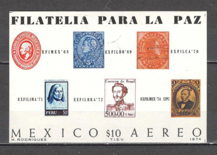 Mexic.1974 Posta aeriana:Expozitia filatelica EXFILMEX-Bl. PM.8