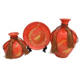 Cumpara ieftin Set 2 vaze decorative si farfurie din ceramica, Note muzicale, Portocaliu, 448H