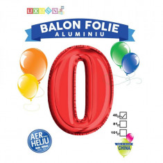 Balon, folie aluminiu, rosu, cifra 0, 40 cm