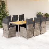 Set mobilier gradina cu perne, 9 piese, gri, poliratan