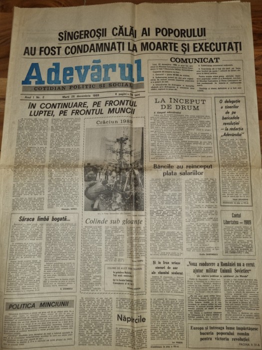 adevarul 26 decembrie 1989-procesul si executia sotilor ceausescu