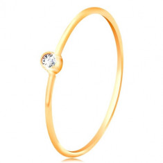 Inel din aur 585 cu diamante - diamant transparent strălucitor în montură strălucitoare, brațe înguste - Marime inel: 56