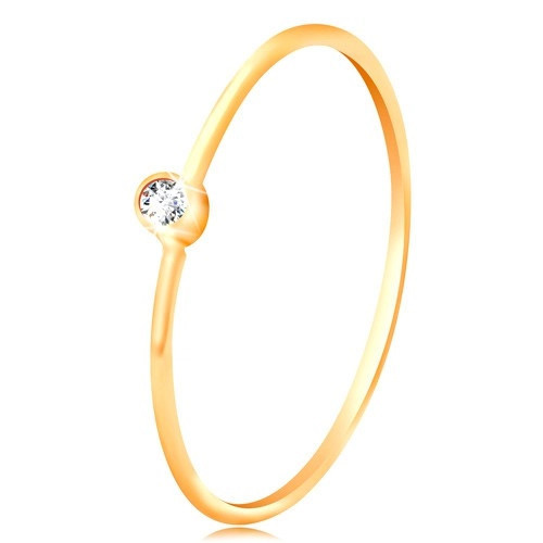 Inel din aur 585 cu diamante - diamant transparent strălucitor &icirc;n montură strălucitoare, brațe &icirc;nguste - Marime inel: 51