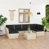 Cumpara ieftin Set mobilier grădină din paleți, 7 piese, cu perne, lemn molid