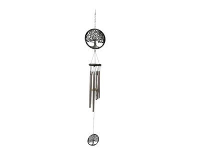 Clopot de vant ARGINTIU cu POMUL VIETII si 6 tuburi metal, cod FN111, foto