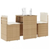 Cumpara ieftin Set bistro cu perne, 3 piese, bej, poliratan