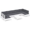 Set mobilier de gradina cu perne, 8 piese, alb, lemn masiv pin