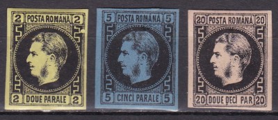 ROMANIA 1866/1867 LP 18 LP 19 LP 20 REGELE CAROL I CU FAVORITI EMISIUNEA I CU VALORILE IN PARALE HARTIE GROASA GUMA ORIGINALA SERIE SARNIERA foto