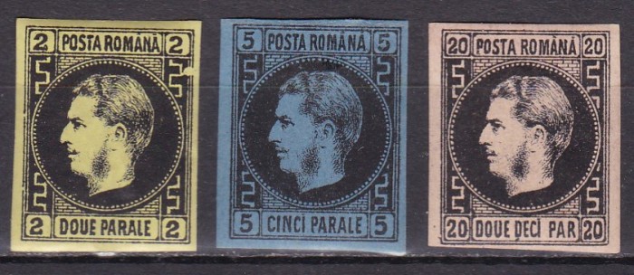 ROMANIA 1866/1867 LP 18 LP 19 LP 20 REGELE CAROL I CU FAVORITI EMISIUNEA I CU VALORILE IN PARALE HARTIE GROASA GUMA ORIGINALA SERIE SARNIERA