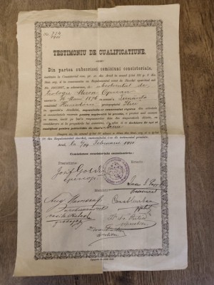 Testimoniu de Cualificatiune 1901 ABSOLVENT TEOLOGIE PREOT MIRON OPREAN Arad + POZA foto