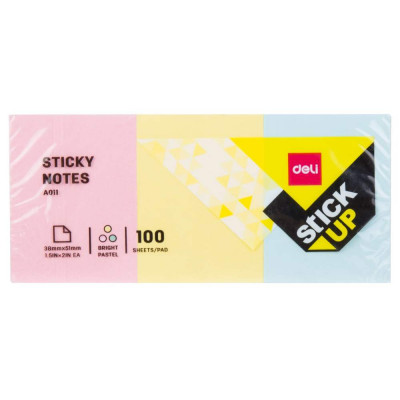 Set 300 Notite Adezive Deli Stick Up, 38x51 mm, 3 Culori, Bloc Notite Adezive, Notite Adezive la Bloc, Set de Notite Adezive, Sticky Notes, Post It No foto