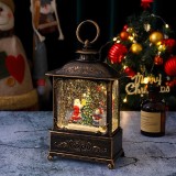 Decoratiune craciun, tip felinar, figurine mos craciun cu baietel, 3 moduri, functie muzicala, zapada in miscare, functioneaza cu baterii ( 3 x aa nei