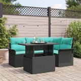 vidaXL Set de canapele pentru grădină cu pernă 5 pcs Negru Poli Rattan 3357019