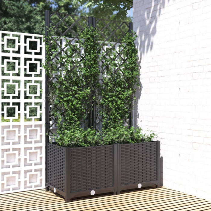 Jardiniera de gradina cu spalier negru, 80x40x136 cm, PP GartenMobel Dekor