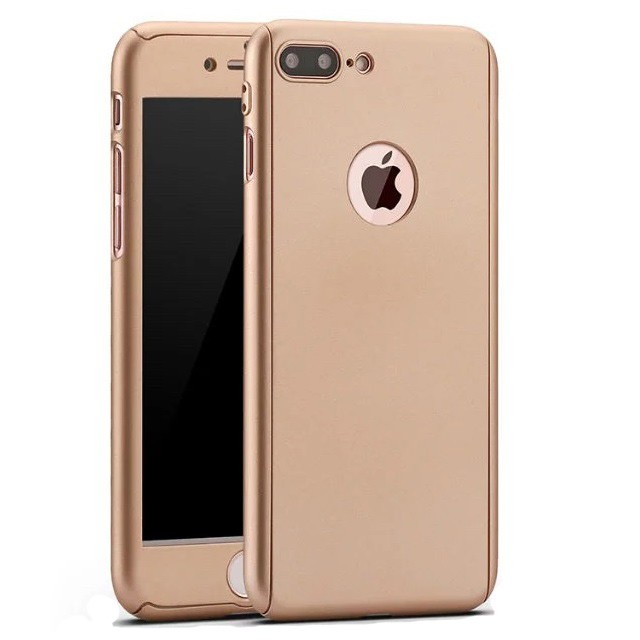 Husa Full Cover 360&deg; (fata + spate + geam sticla) pentru iPhone 8 Plus, Gold