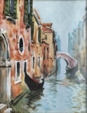 Cumpara ieftin Peisaj veneţian - pictură pe p&acirc;nză, semnată, Peisaje, Ulei, Impresionism