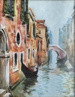 Peisaj veneţian - pictură pe p&amp;acirc;nză, semnată foto