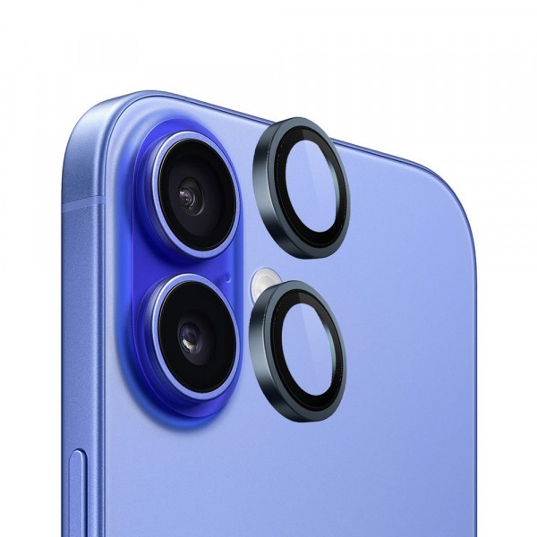 Folie de protectie Camera Spate Blueo Metal Frame pentru Apple iPhone 16 Plus / 16, Sticla Securizata, Albastra