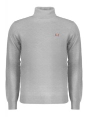 Pulover cu guler inalt bărbați, cu logo brodat, Regular fit, gri deschis, XL