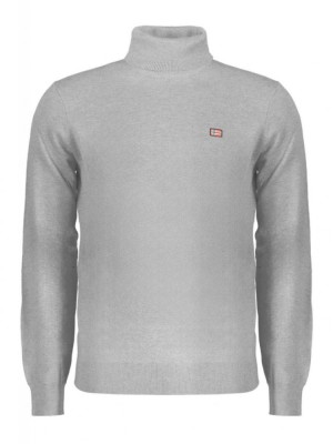 Pulover cu guler inalt bărbați, cu logo brodat, Regular fit, gri deschis, XL foto