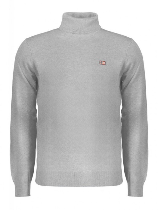 Pulover cu guler inalt bărbați, cu logo brodat, Regular fit, gri deschis, XL