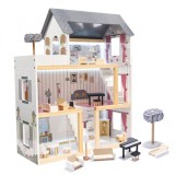 Cumpara ieftin Casa de papusi din lemn MDF, 78 cm, mini mobilier inclus, iluminare LED, multicolor