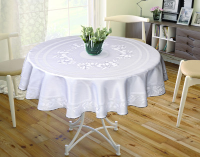 Față de masă impermeabila, rotunda, Valentini Bianco, Model Jackline Olive 160 cm, culoare Alba foto