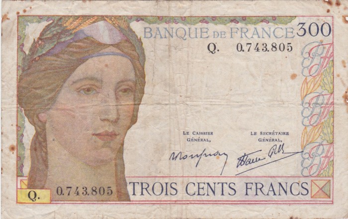 FRANTA 300 FRANCI FRANCS ND(1938) uzata