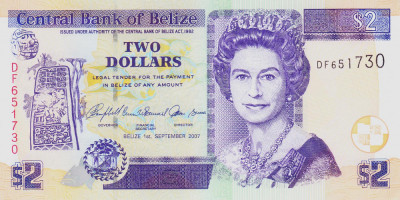 Bancnota Belize 2 Dolari 2007 - P66c UNC foto