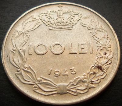 Moneda istorica 100 LEI - ROMANIA / REGAT, anul 1943 *cod 3808 B foto