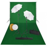 VidaXL Set studio foto cu lămpi, umbrele, fundal și reflector