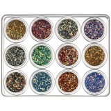 Cumpara ieftin Kit nail art, 12 buc - hexagoane cu pudră cu sclipici 5g