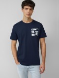 S.Oliver Tricou barbati cu decolteu la baza gatului si imprimeu cu o imagine, Bleumarin, S, L, M, XL