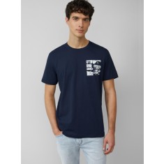 s.Oliver Tricou barbati cu decolteu la baza gatului si imprimeu cu o imagine, Bleumarin, S