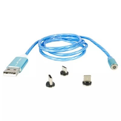 Cablu 1m 3in1 USB TYPE C iPhone Micro USB iluminat LED albastru foto