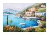 Tablou living 150x100cm lacul Como pictat manual, Colt de rai, ulei pe panza, Valentin Pop