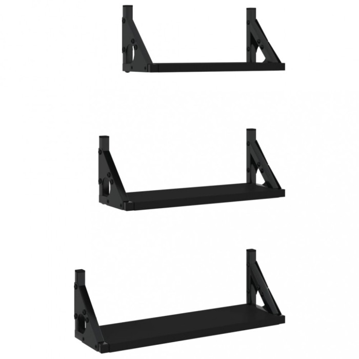Set rafturi de perete, 3 buc., negru, lemn prelucrat