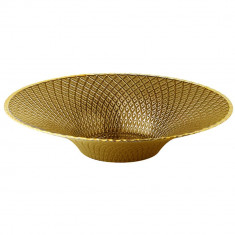 Tava decorativa eleganta Pufo Gold tip fructiera pentru servire aperitive, prajituri, deserturi, fructe, 26 cm, galben