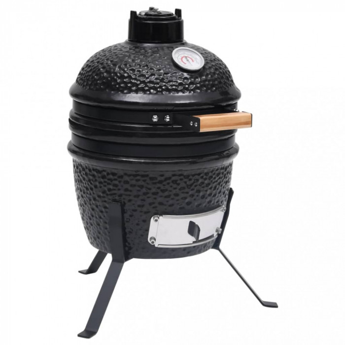 Grătar cu afumătoare 2-&icirc;n-1 Kamado, negru, 56 cm, ceramică