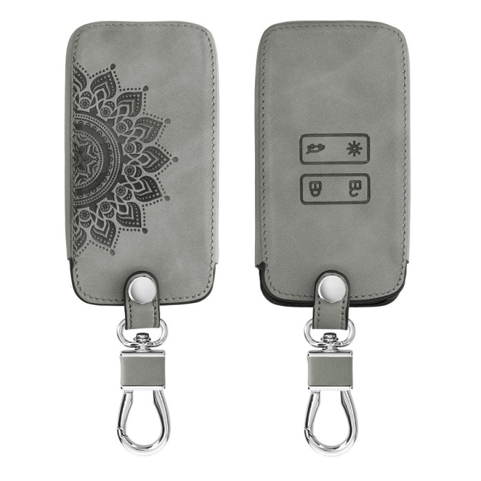 Husa Cheie Auto pentru Renault / Dacia - 4 Butoane - Keyless Go, Piele nabuc, Gri, 48565.16