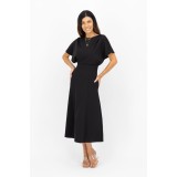 Rochie eleganta midi neagra, cu spatele gol si maneci cazute Diva