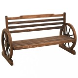 Banca Gradina vidaXL, 112cm, Lemn Brad Masiv, Design Roata Caruta, 2 Locuri, Rustic