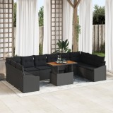 vidaXL Set de canapea de grădină , 11 piese, cu perne, ratan sintetic negru