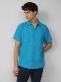 s.Oliver Camasa usoara cu maneca scurta, barbati, din 100% in, Regular fit, Turcoaz, S