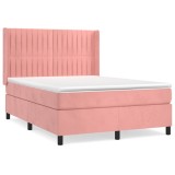 Cumpara ieftin Pat box spring cu saltea, roz, 140x200 cm, catifea