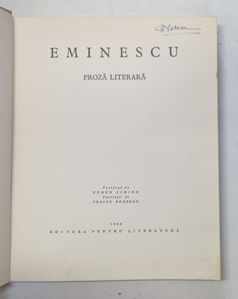 PROZA LITERARA de EMINESCU , ILUSTRATII DE TRAIAN BRADEAN , 1964